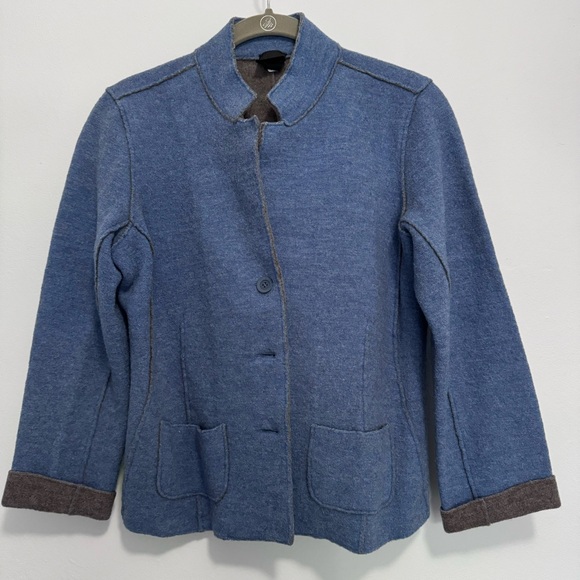 Periwinkle and light brown wool jacket from Eileen fisher. - Picture 2 of 6